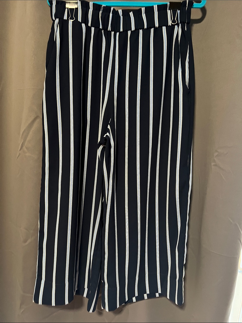 H&M Navy Pants with White and Light Blue Stripes